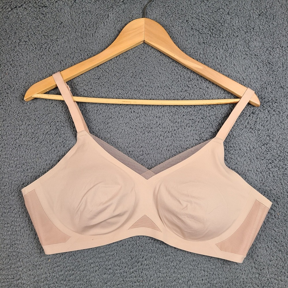 Honeylove Crossover Bra Tan Beige Wireless Support Mesh Panels Size XL